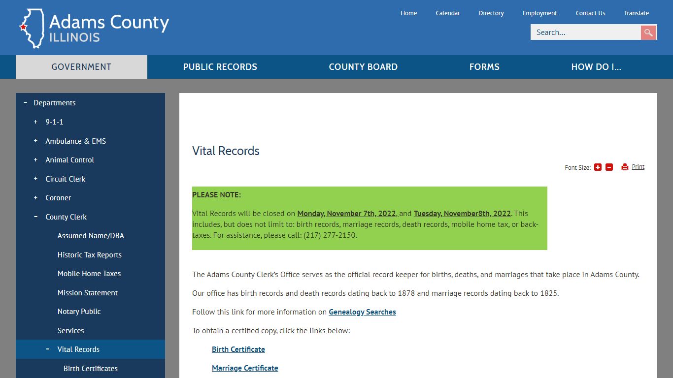 Vital Records | Adams County, IL